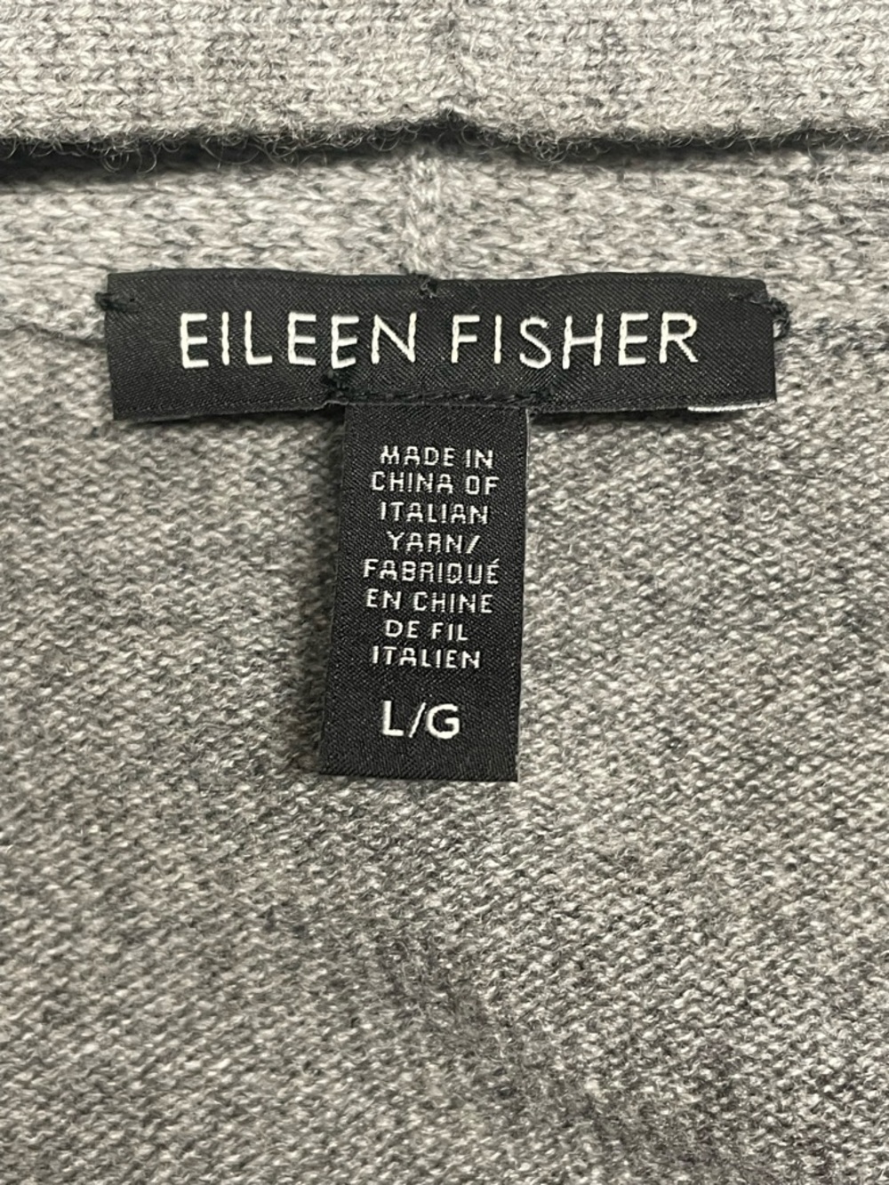 Eileen Fisher Cashmere Cardigan Sweater Large Grey Black Leather Pockets Luxe - Picture 8 of 12